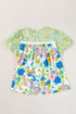 Bubble Sleeve Lace Trim Floral Mixed Print Blouse